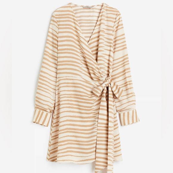 H&M wrap beige striped dress nwt - Picture 1 of 6